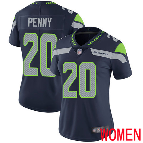 Seattle Seahawks Limited Navy Blue Women Rashaad Penny Home Jersey NFL Football #20 Vapor Untouchable